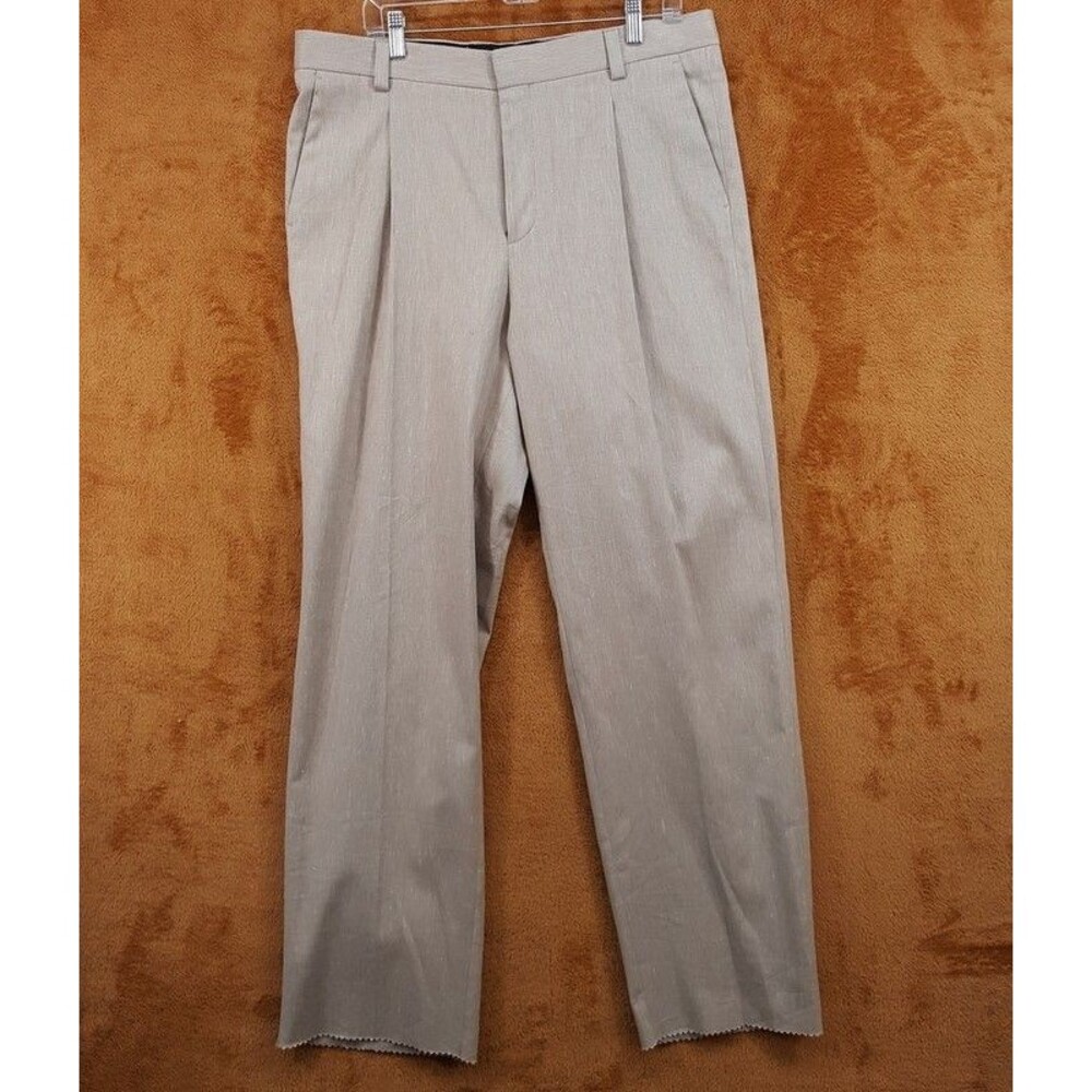 HUGO BOSS Pants Mens Sz 32 Tan Pleated Unfinished Hem Trouser FLORUS $198